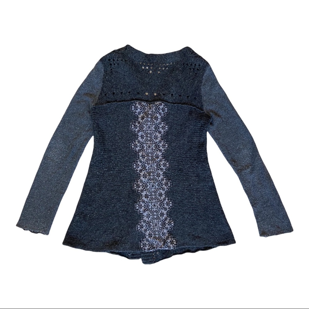 Free People Wool Knit Cardigan Gray Sweater Size S Boho Hippie Urban Fall